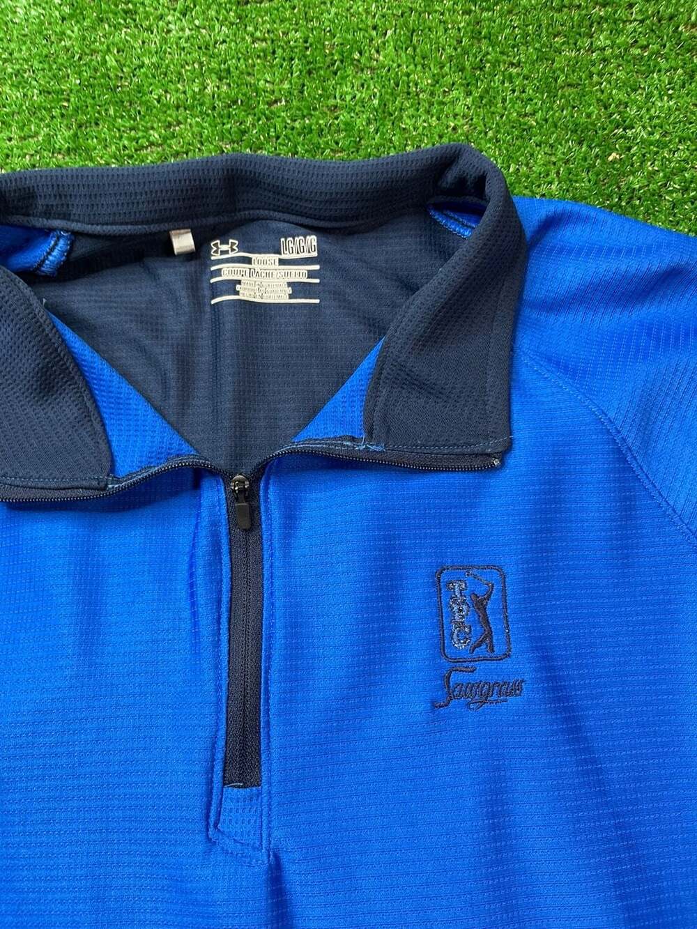 Under Armour TPC Sawgrass 1/4 Zip Pullover Size LG Blue Golf Long Sleeve